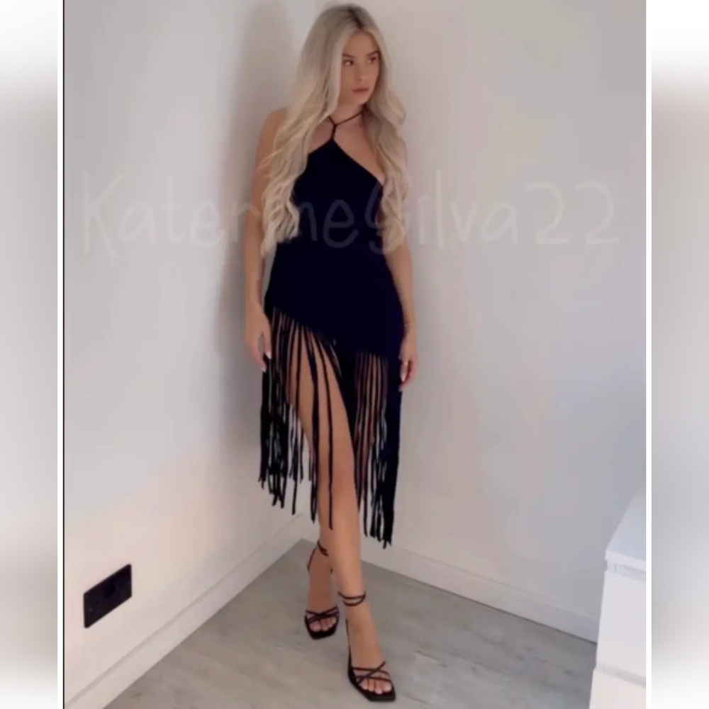 NWT ZARA * FRINGE RIBBED TOP BLACK - Picture 5 of 12